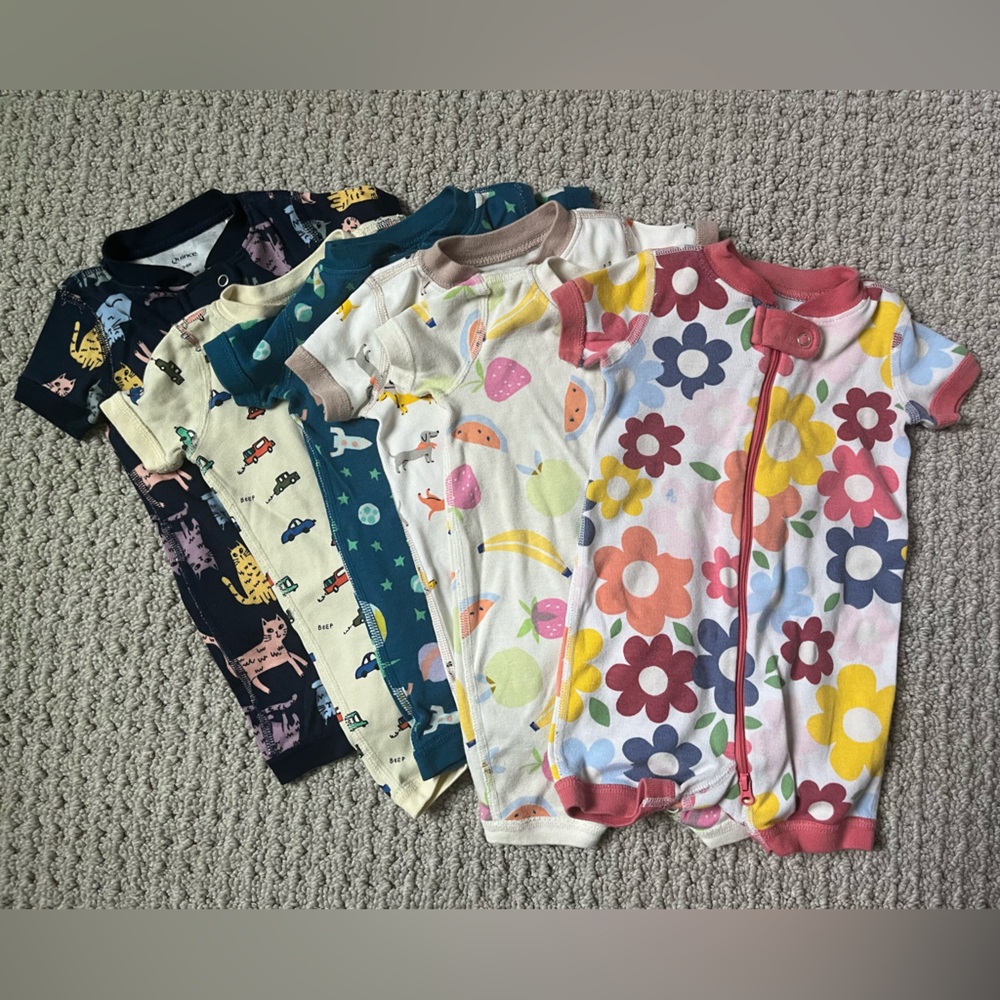 Six 3-6 Month Quince Zip Shortie Outfits
